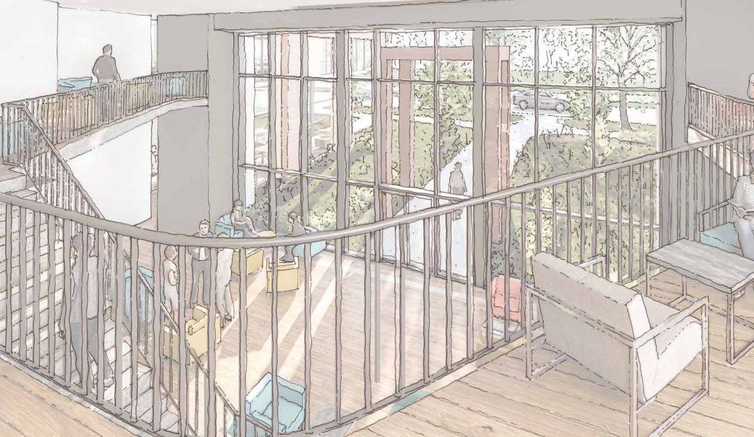 CGI sketch of the exterior courtyard of the development