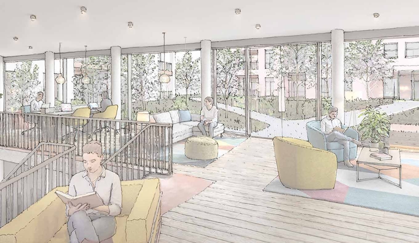 CGI sketch of the interior co-working space